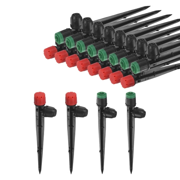 Uxcell 20 Pack Drip Irrigation Emitters 360 Degree for 1/4" Tubing, Dark Green, Red