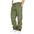 thumbnail image 2 of Mens Cargo Sweatpants Open Bottom Casual Hiking Pants Joggers Athletic Trousers Cotton Loose Straight Pants for Men, 2 of 4