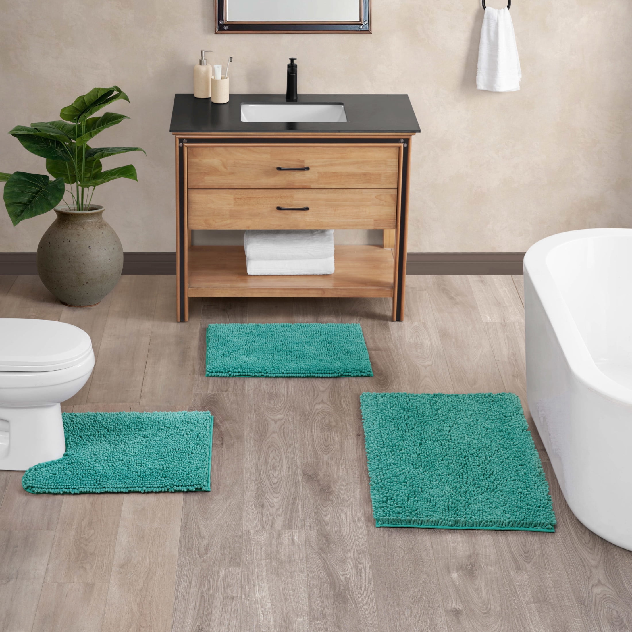 Resort Collection Chenille Plush Loop Bath Mats, 3-Piece Set