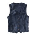 thumbnail image 5 of Joernso British Style Men Waistcoat V-neck Collarless Sleeveless Striped Print Vest Coat with Pockets Single Breasted Vest, 5 of 8