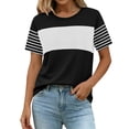 thumbnail image 4 of ClodeEU Women's Color Block Crew Neck Short Sleeve T-Shirt,Casual Loose Fit Tee Black,Women's Plus S, 4 of 5