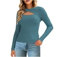 thumbnail image 3 of Camisetas de talla grande,Blusa informal de cuello redondo de punto calado para mujer, manga larga, poliéster, tejido suave y ligero, ideal para el hogar, sopatenor, 3 of 9