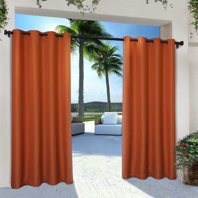 Exclusive Home Rideaux Intérieur/extérieur Cabana Solide Panneau de Rideau à Illets Paire, 54x120, Mecca Orange