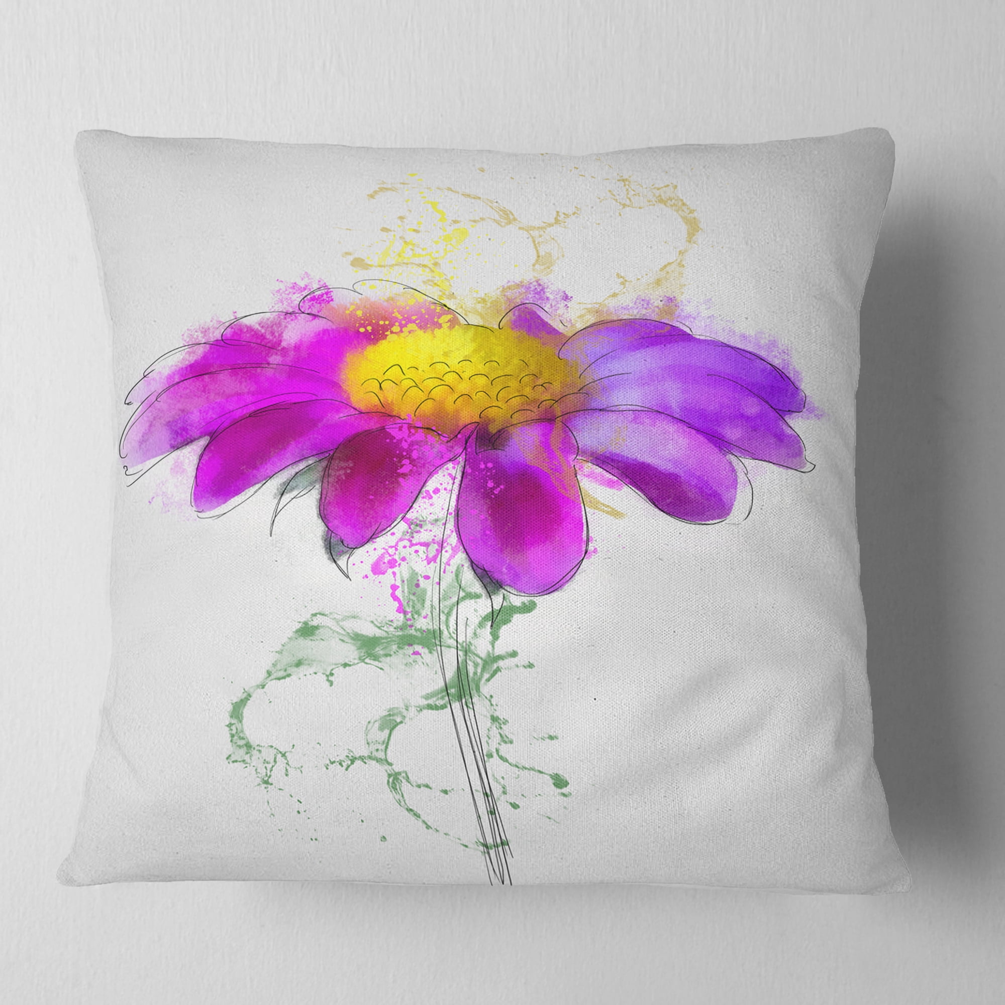 Designart Purple Daisy Flower with Stem - Flowers Throw Pillowwork - 16x16