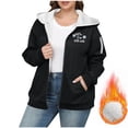 thumbnail image 2 of Horkkom Zip Up Hoodie Women Fleece Fuzzy Plus Size Winter Coats Warm Letter Print Sweatshirts with Pockets XXXXL, 2 of 6