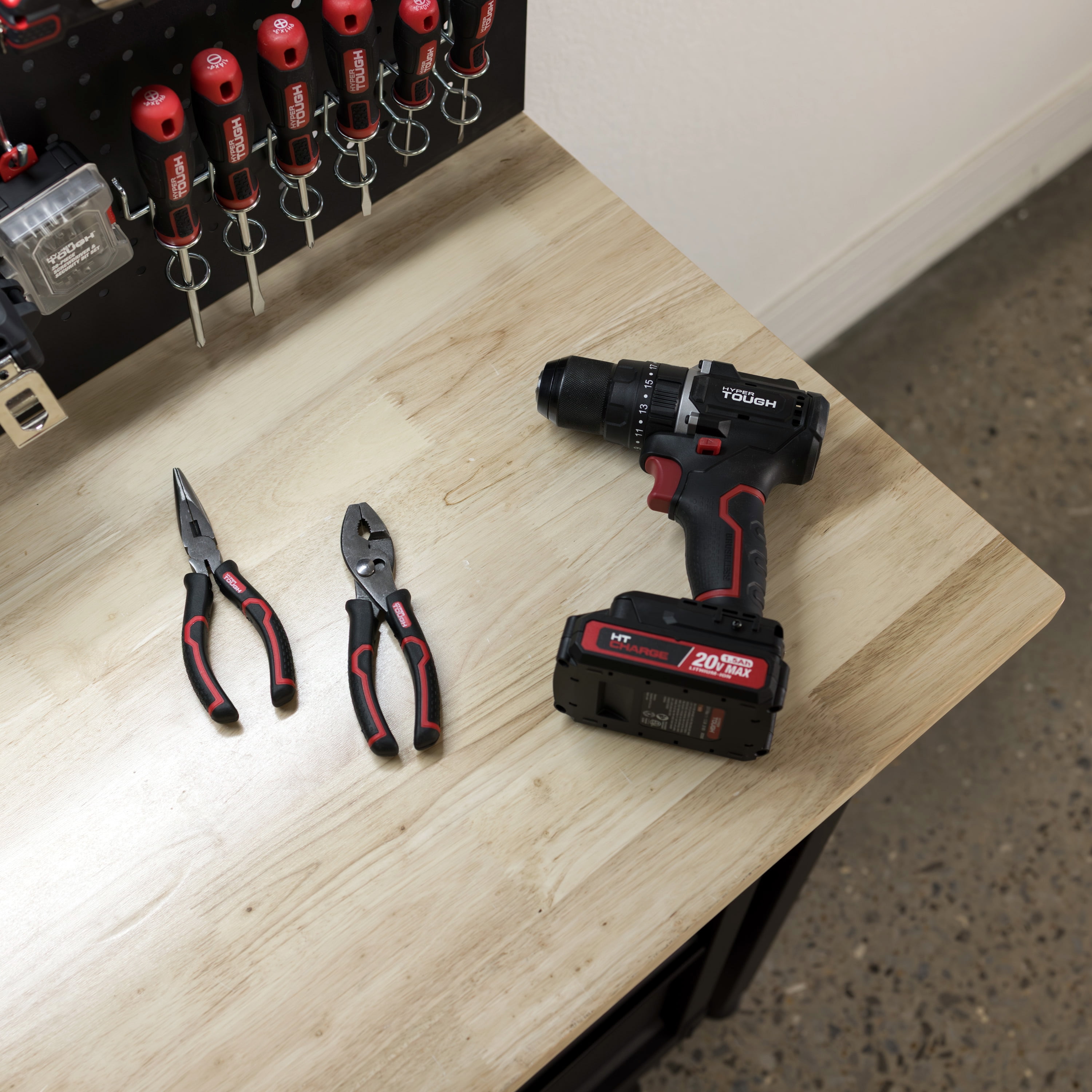 Hyper Tough 36-inch Workbench with Pegboard & Light