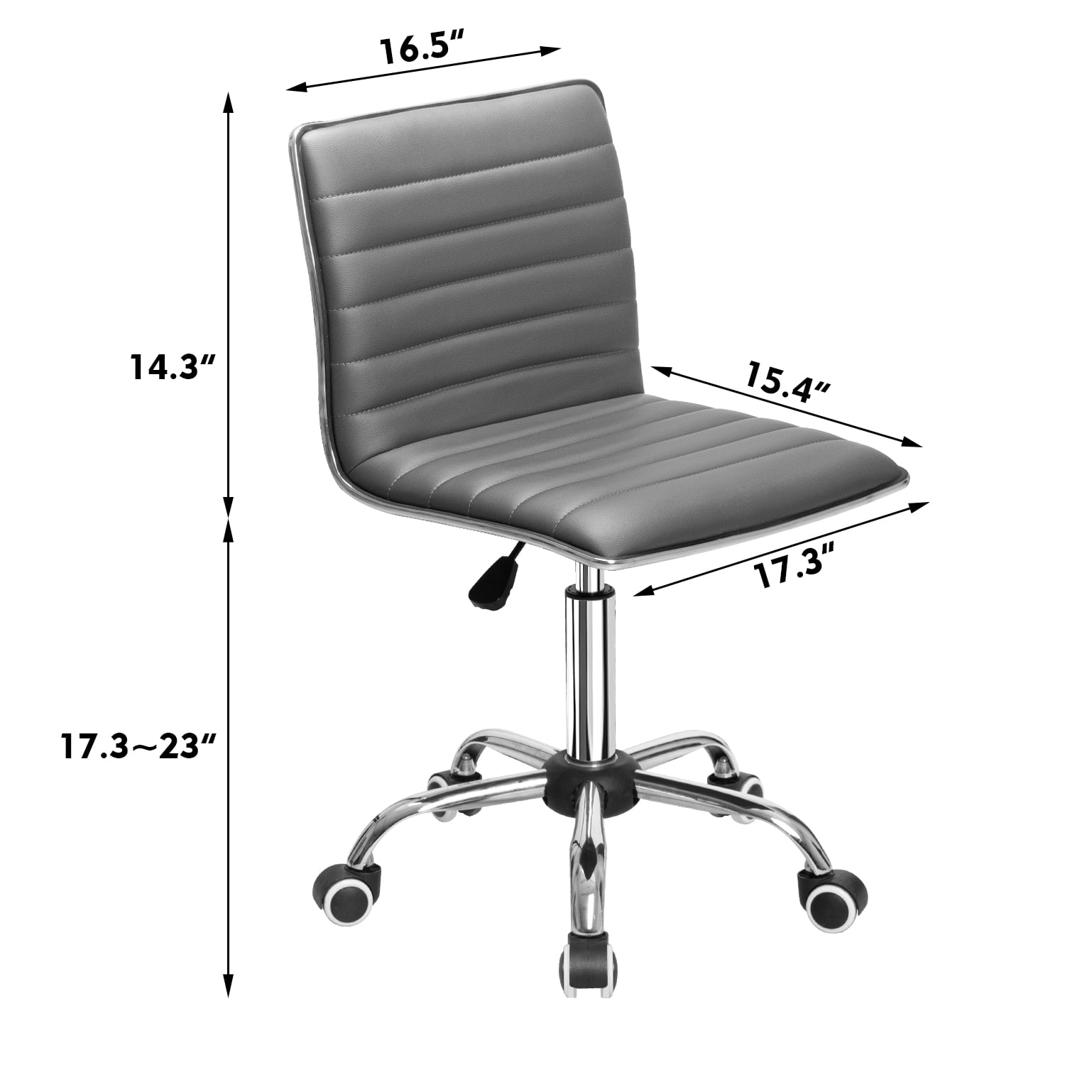 Furmax Leather Swivel Office Chair - Mid Back Vanity Chair for Makeup Desk, Armless Ribbed Task Chair with Ergonomic Support (Gray)