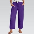 thumbnail image 2 of Bovemsi Casual Pants for Women Linen Summer Nine Quarter Lightweight With Pockets Elastic And Comfortable Fabric Sports Leisure Beach Beach Trousers, 2 of 5