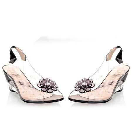 

Studded Flower Design Transparent Sandals Peep Toe Heels Sandals Wedding Party Shoes For Women New