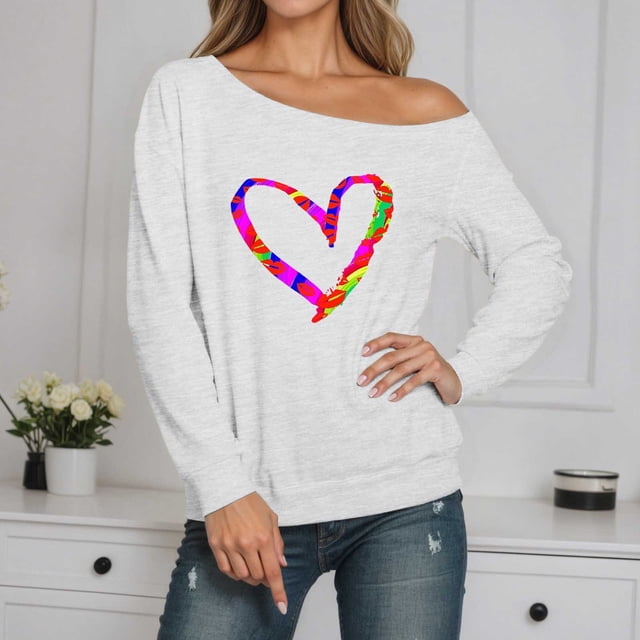 TINZ Mode Femme Chandail à Manches Longues Épaules Dénudées Chandail Décontracté Col Rond Tunique avec Imprimé pour Automne Hiver Veste à Fermeture Éclair Complète Chemise Automne Grande Taille