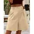 thumbnail image 3 of Shorts for Women Dressy 2025 Summer Elastic High Waisted Wide Leg Business Casual Work Shorts with Pockets Khaki L, 3 of 4