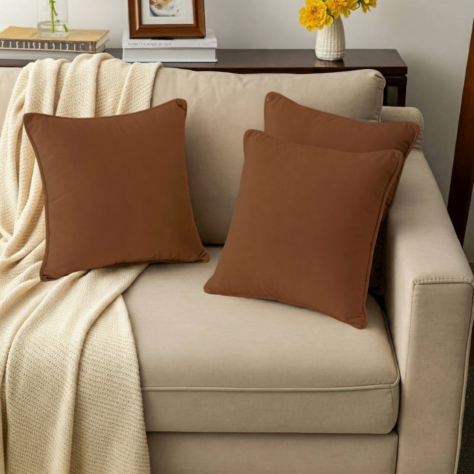 A1HC Set of 2 Luxurious Soft Velvet Throw Pillow Covers Only, 22"x22", Burnt Caramel, Decorative Cushion Covers with Hidden YKK Zipper for Sofa or Bed