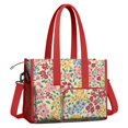 thumbnail image 2 of Teacher Tote Bag,Pioneer Flower Floral Print Pattern Teacher Utility Tote Bag,Large Work Tote Bags for Women with Multiple Pockets,Top Zipper Closure,13.8x10.6x6.7 Inch, 2 of 5