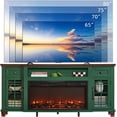thumbnail image 6 of 70" Fireplace TV Stand for TV up to 80", Entertainment Center with 36.5" Electric Fireplace Media Console Table for Living Room with Glass Shelves, Green, 6 of 8