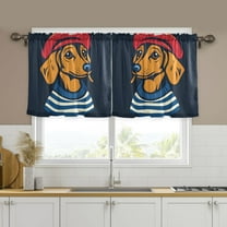 Yayeee Kitchen Curtains Set of 2 Light Filtering 57"x36" Over Sink Window Panels, Blue Dog Artist