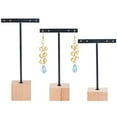 thumbnail image 2 of 3 Pcs Black Metal T Bar Earring Display Stand with Wooden Square Base 4 Holes Earrings T Stand Hanging Earring Organizer for Store Retail Photography Props（4.7 & 5.5 & 6.3 inch Height）, 2 of 9