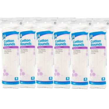 Quality Choice COTTON ROUNDS Premium Two Textures Soft & Strong Lint Free, 80EA -6 Pack