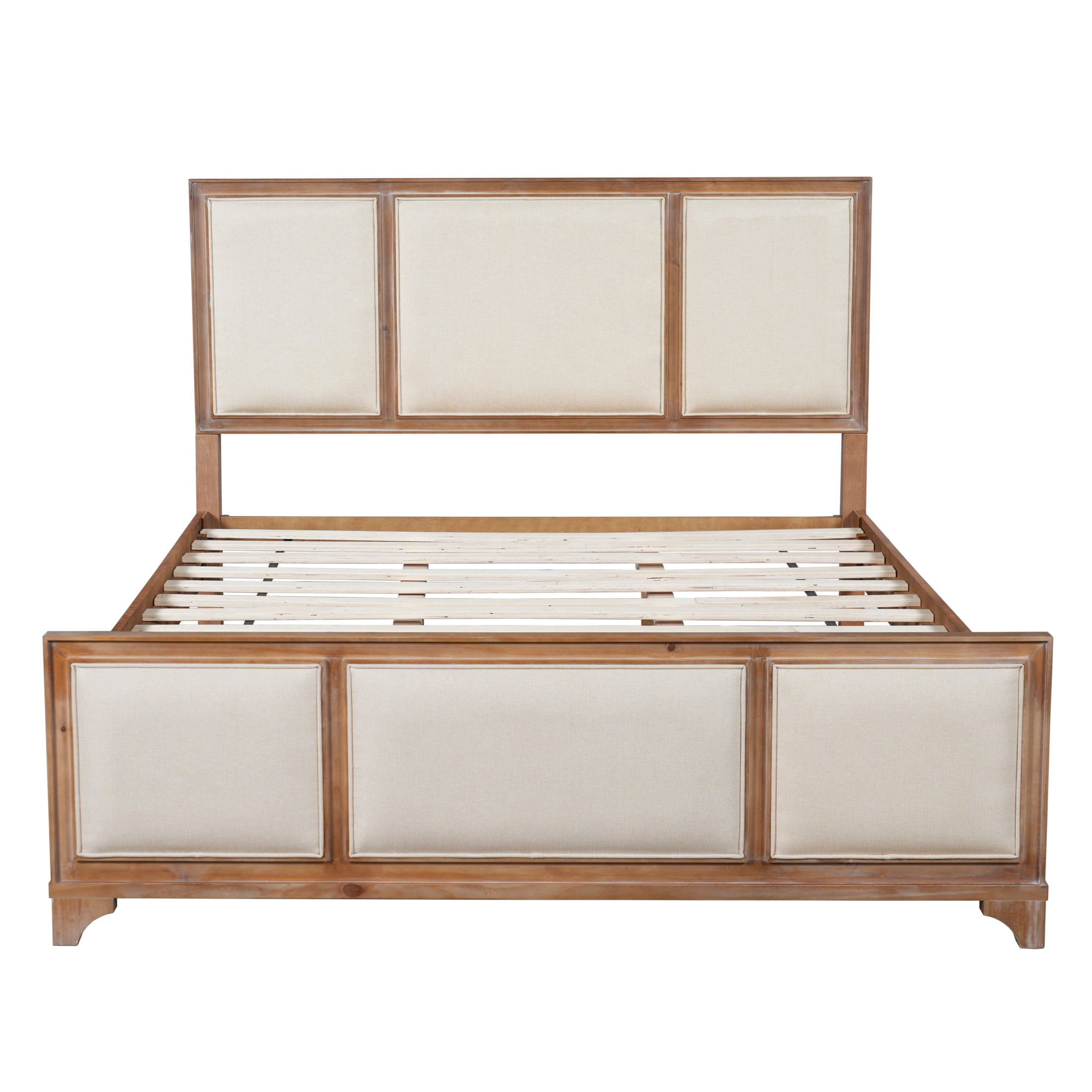 Christopher Knight Home Modern Farmhouse Queen Upholstered Platform Bed with Headboard, Natural+Beige