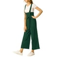 thumbnail image 5 of MODA NOVA Juniors Button Front High Waist Belted Straight Fit Overall Jumpsuit Dark Green XS, 5 of 7