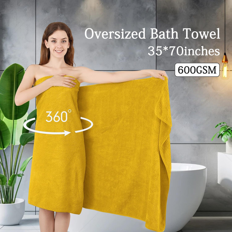 Ultra Soft Bath Towels, 4 Pack Dark Yellow Oversized Bath Sheet Set by Muddy Cat Home - 600 GSM