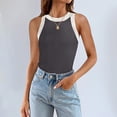 thumbnail image 2 of Women Summer Tops Womens Summer Sleeveless Tank Tops Ribbed High Neck Racerback Slim Fitted Color Block Casual Shirts Crop Thick Top Women Bodysuit College Clothes for Chiffon Business Dark Gray M, 2 of 5
