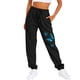 thumbnail image 3 of Gibobby Pantalones holgados casuales estampados para mujer con dos bolsillos deportivos cintura cerrada con cordones cintura elástica pantalones de pie pequeño pantalones de chándal (Negro, M), 3 of 4