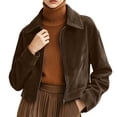 thumbnail image 2 of Jackets for Women Solid Color Long Sleeve Lapel Zipper Suede Casual Short Jacket with Lining, 2 of 8