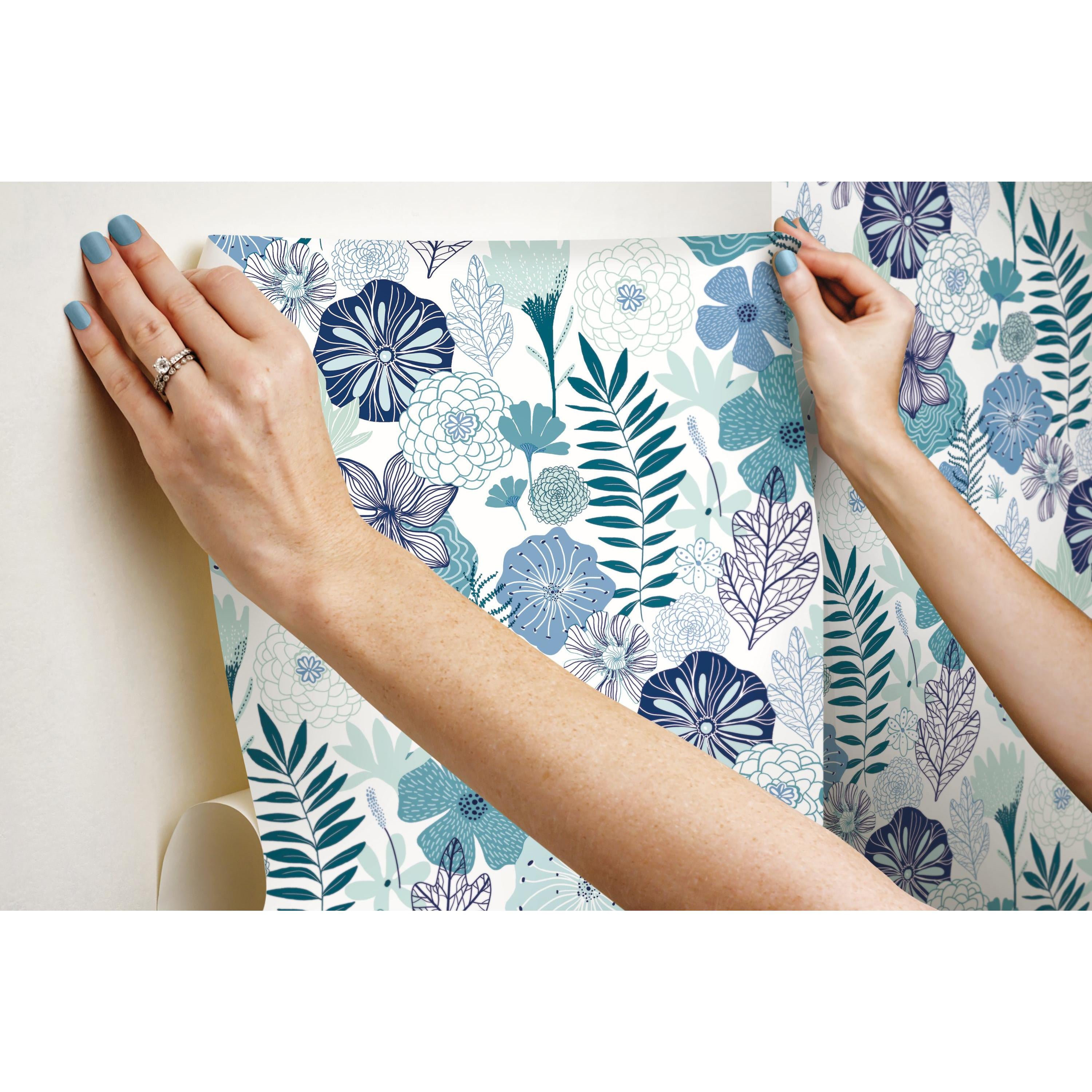 Buy RoomMates Blue Perennial Floral Blooms Peel and Stick Wallpaper