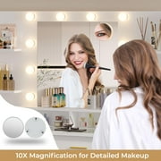 Afuhokles Glass Top Vanity Desk with Mirror and Lights, Makeup Vanity with Lights, Charging Station, 8 Drawers, Acrylic Dividers and Shelves, White