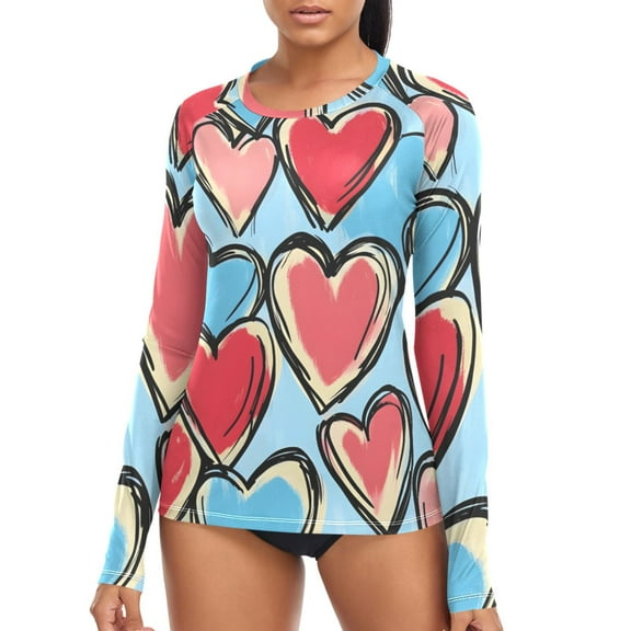 joogoo Womens UPF 50 Sun Shirts Hearts Long Sleeve UV Protection Rash Guard Tops S