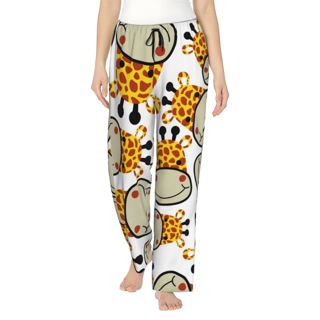 Fotbe Giraffes Head Pantalones de Pijama para Mujer, Pantalones de Dormir, Pantalones Pj con Cordón y Bolsillos-Small