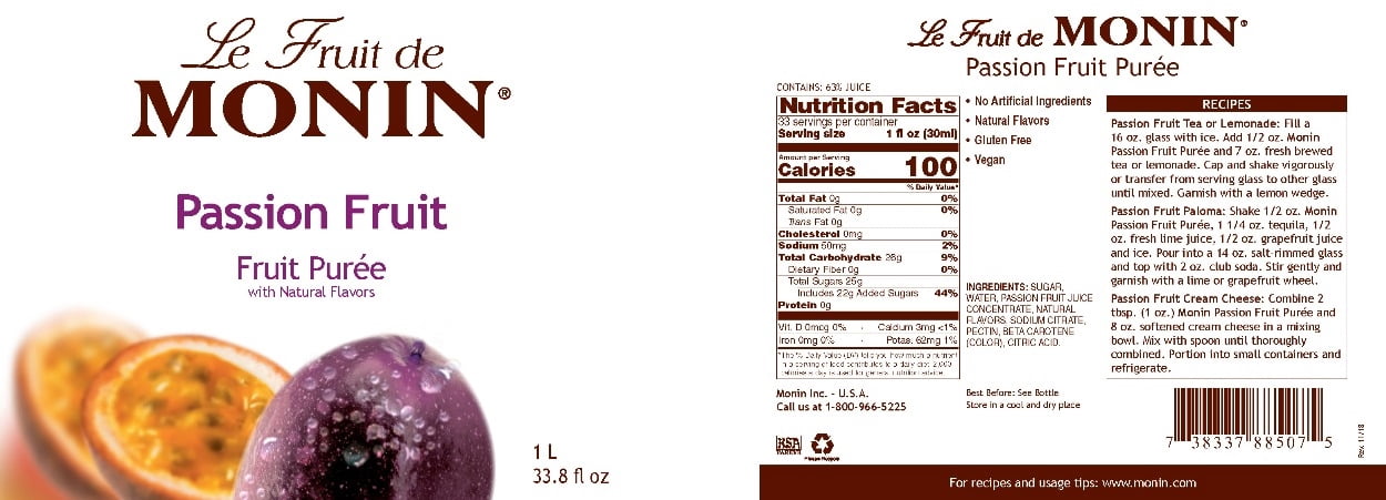 Monin Passion Fruit Puree 1 L 33.8 Fluid Ounces