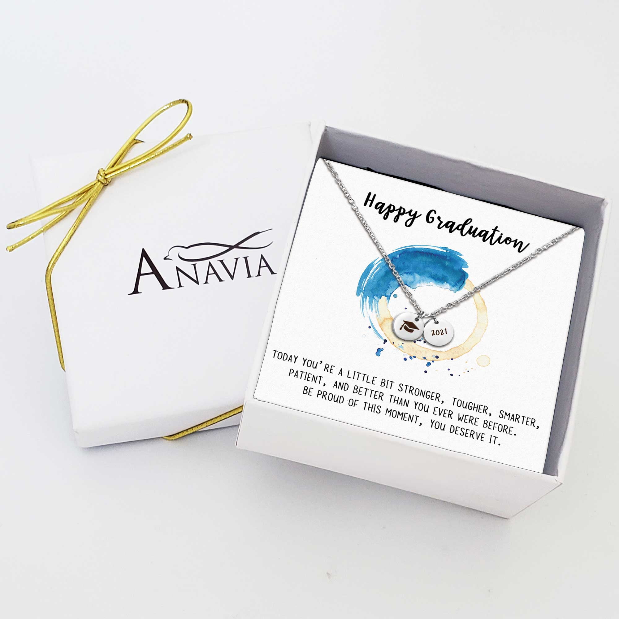 Anavia Graduation Gift for Her - 2021 College Graduation Gifts for Friend - Stainless Steel Engraved Bachelor Cap Necklace - Happy Graduation Gift for Daughter
