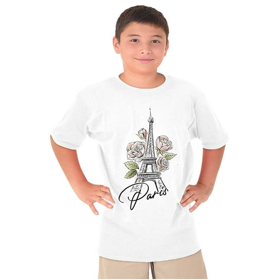 Paris France Eiffel Tower Roses Crewneck T Shirts Boy Girl Teen Brisco Brands S