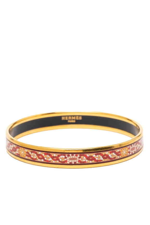 Pre-Owned Hermes Enamel PM Cloisonne Bracelet Gold and Red Plated Women's HERMES