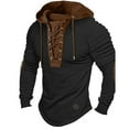 thumbnail image 2 of Hoodies for Men 2025 Fall Winter Color Block Long Sleeve Lace Up Hooded Sweatshirt Pullover Hoody Mens Hoodies, 2 of 5