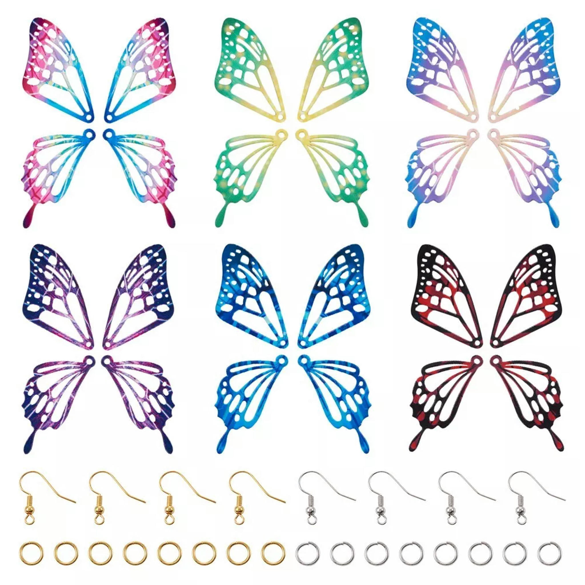 U8MO 1 Box Stainless Steel Pendants Filigree Butterfly Wing Dangle Earring Making Kit