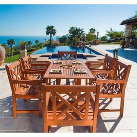 Malibu Outdoor 7 Piece Wood Patio Dining Set With Stacking Chairs