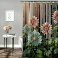 thumbnail image 2 of Orinice Ambesonne teal shower curtain, modern urban jungle bohemian concept dancing daisy with curved leaf hug, fabric bathroom décor set with hooks, sea green pale mustard 60x72, 2 of 7