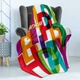 thumbnail image 4 of Birthday Soft Flannel Fleece Blanket, Vibrant Colorful Letters Scattered Broken Text Puzzle Like Display Graphic Print, Cozy Plush for Indoor and Outdoor Use, 60" x 80", Multicolor, by Ambesonne, 4 of 5