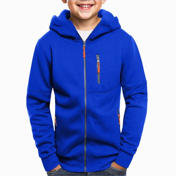 Gubotare Teen Boys Zip up Hoodies Plain Thick Cargo Hoodie Sweatshirts Youth Kids Fleece Warm Jacket Outwear with Pockets (Blue, 12-13 Years)