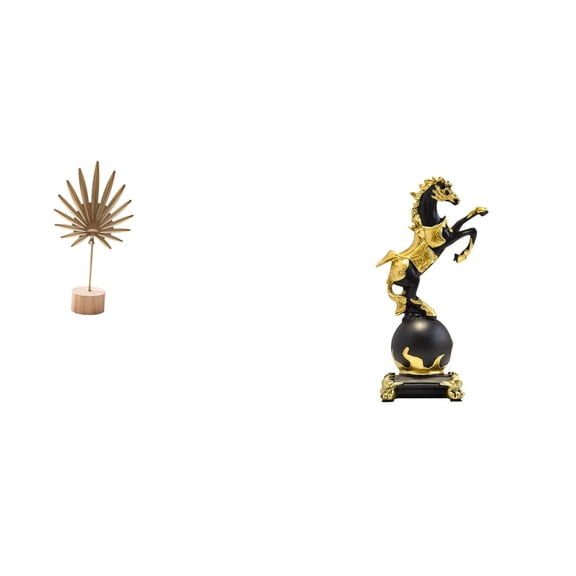 CoudarTitie Leaf Sculpture Metal Leaf Statue Resin Figurine Horse Statue Iron Wood Base Nordic Modern Art Creative Decor Suitable for Office Home Birthday Gift