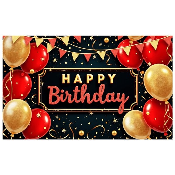 Decorative Banner Happy Birthday Gold Glitter Red Balloons for Birthday Party Indoor Celebration Event Decoration