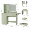 thumbnail image 2 of Makeup Vanity Desk with Mirror and Lights, Vanity Table Set with Drawer & Power Outlet & Chair & 3 Shelves, Bedroom, Green, 2 of 8