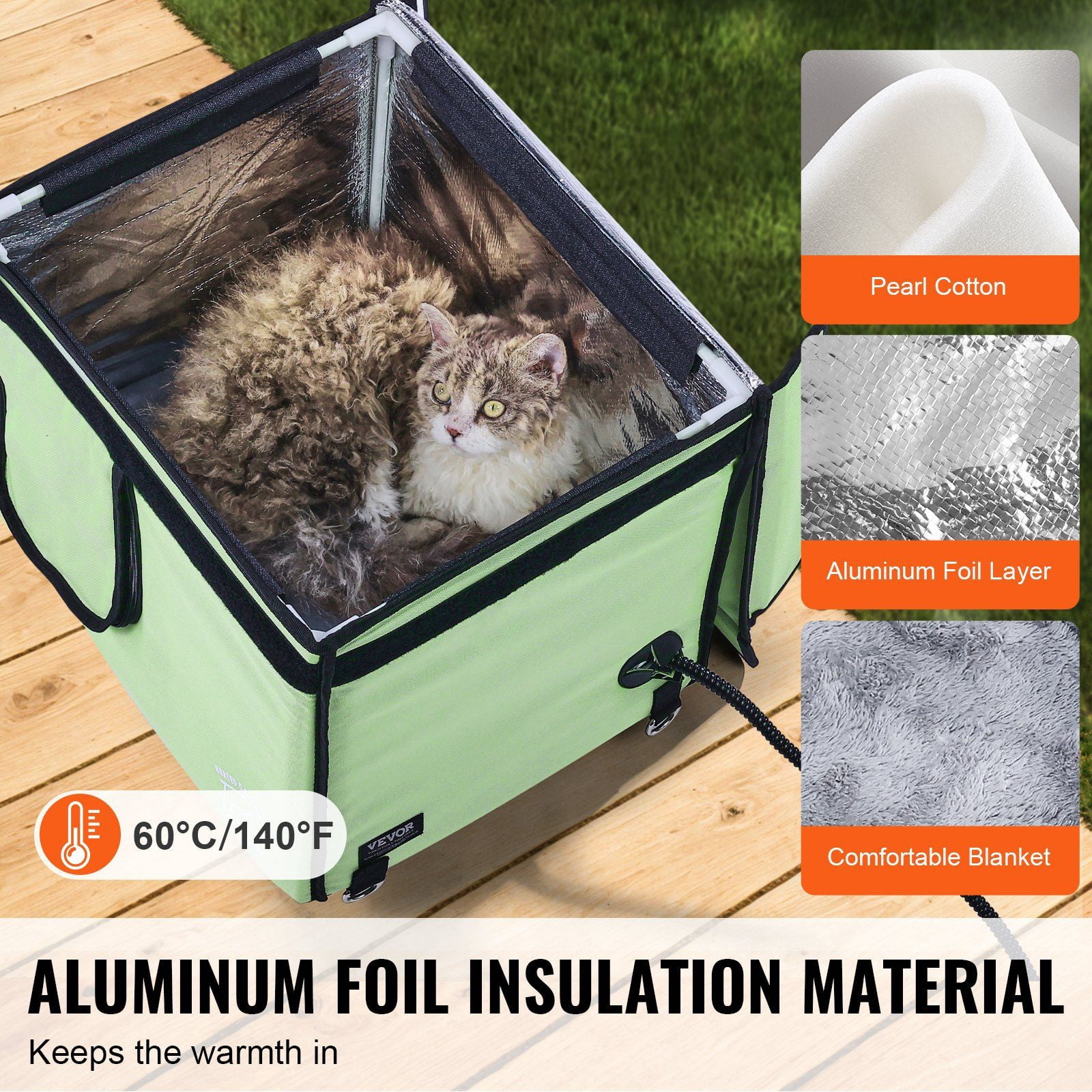 Outdoor Heated Cat House with Weatherproof Cover & Detachable Heated Pad – Insulated Winter Shelter for Pets (Green, Small)