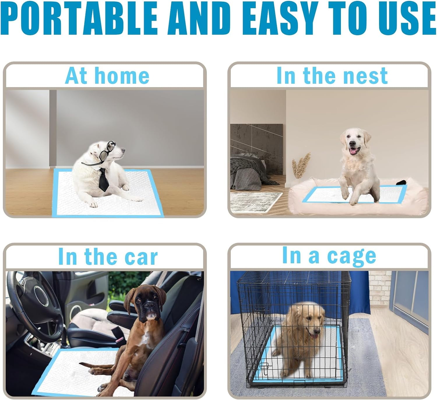 Dog Pee Pads for Dogs Large Blue Puppy Pads Pet Disposable Training Pads 24”X 18” Leak-Proof Quick-Dry Design for Dogs (24"X18")