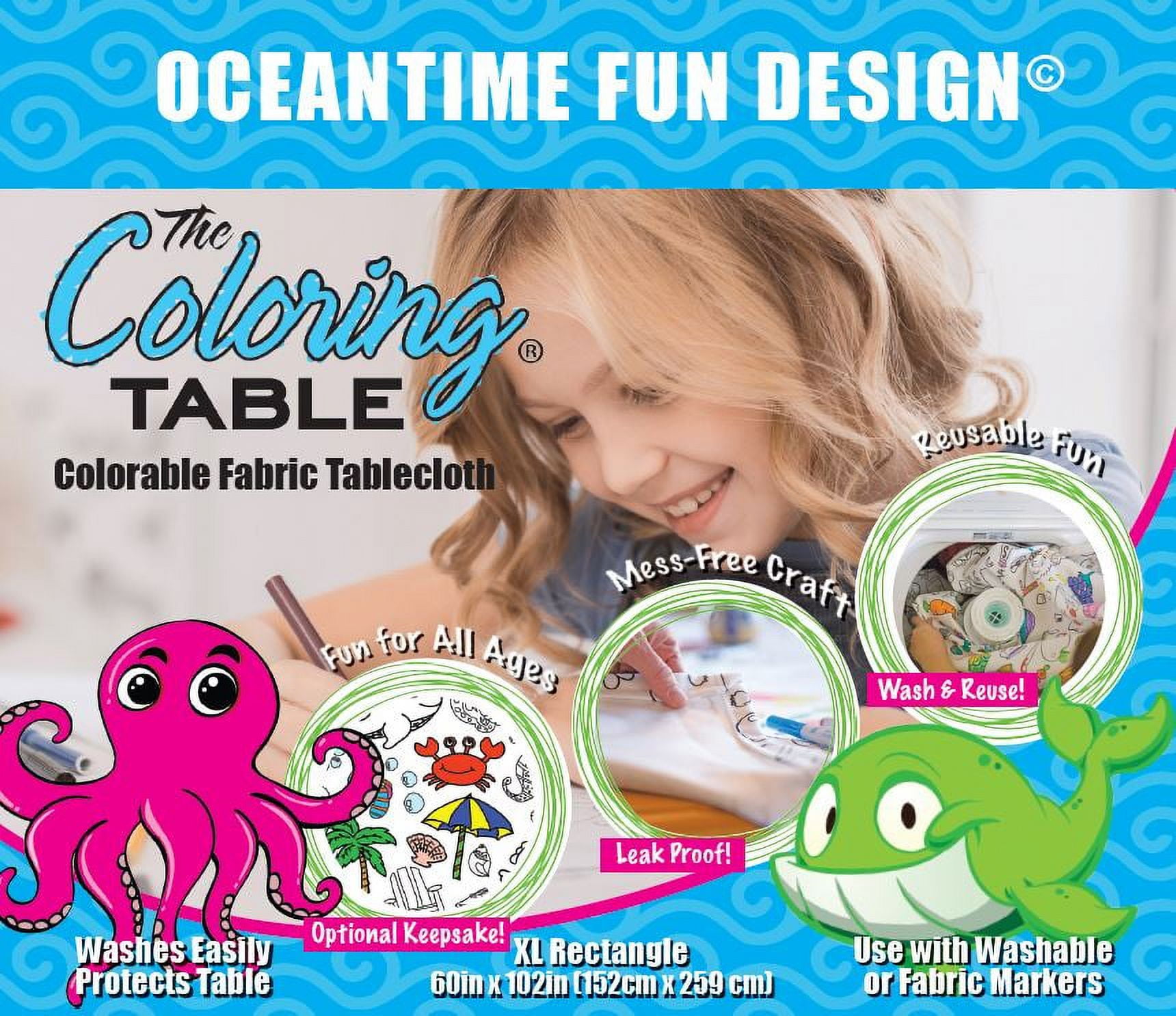  The Coloring Table – Food Fun Design – Square Tablecloth -  Fabric Coloring Tablecloth - Colorable Designs – Washable and Reusable –  Coloring Activity for Children and Adults : Toys & Games