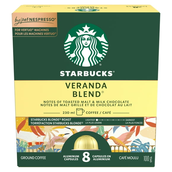 Starbucks VERANDA BLEND for NESPRESSO VERTUO, Blonde Roast Coffee, Mellow and Soft Notes, Recyclable Capsules Through NESPRESSO Recycling System, 100 g
