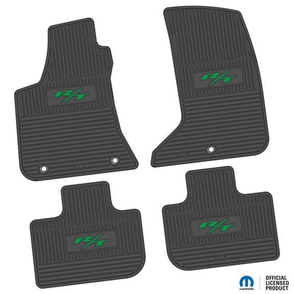 Charger Floor Mats 11-24 Dodge Charger AWD 4 Piece Custom Vintage Scene w/ R/T (2015-Current) Insert - Black w/ Green Insert FlexTread