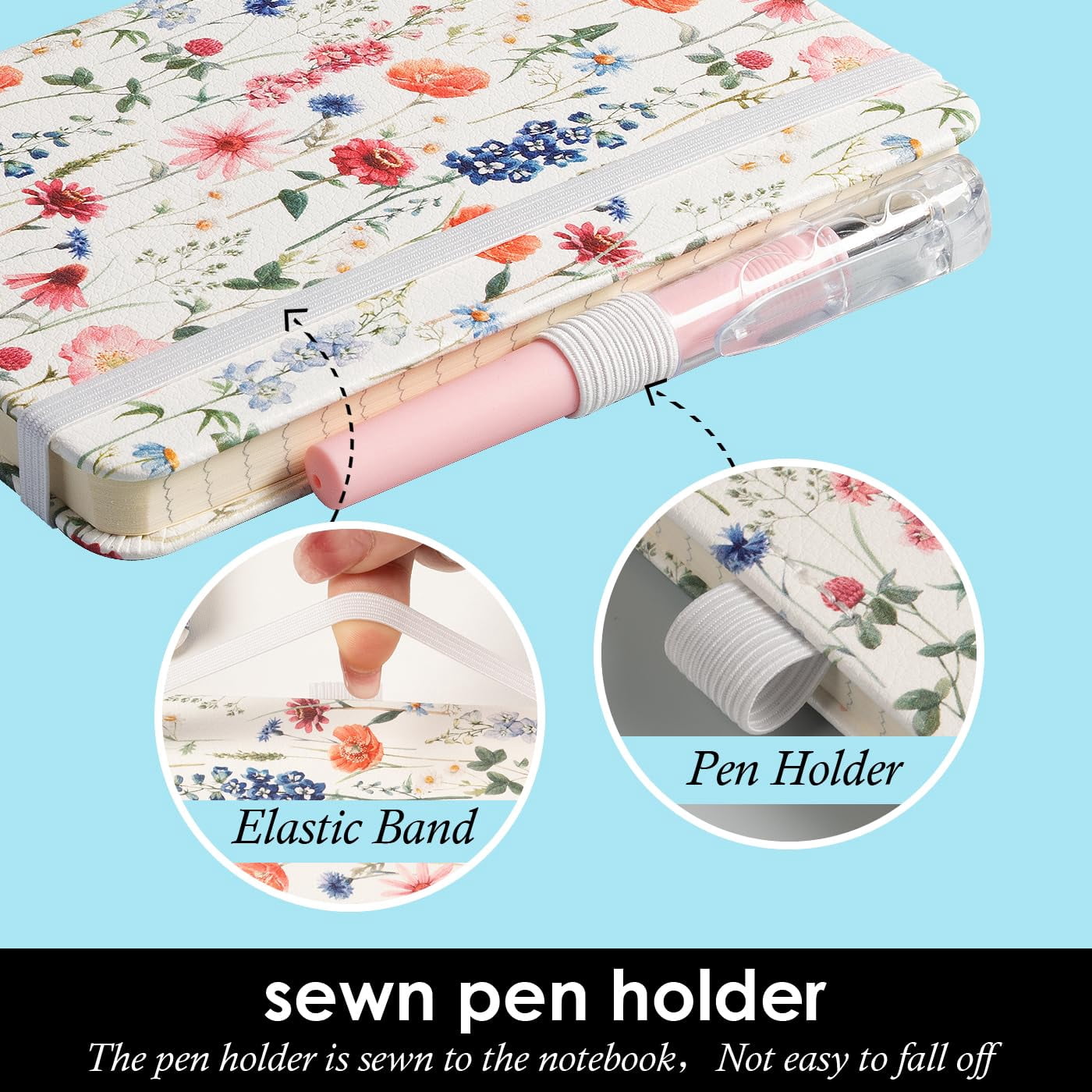 (3 Pack) Small Notebook Pocket Journal For Women  A6 (3.7" X 5.7") With Pen Aesthetic Floral Leather Cover 100gsm Thick Paper